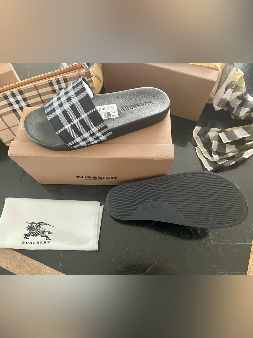 Black & White Checkered Slide Sandals